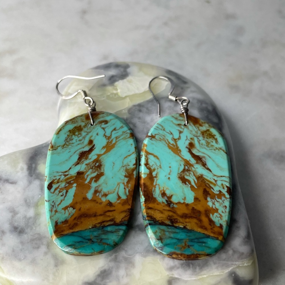 Royston Turquoise earrings. Silver tone wires.